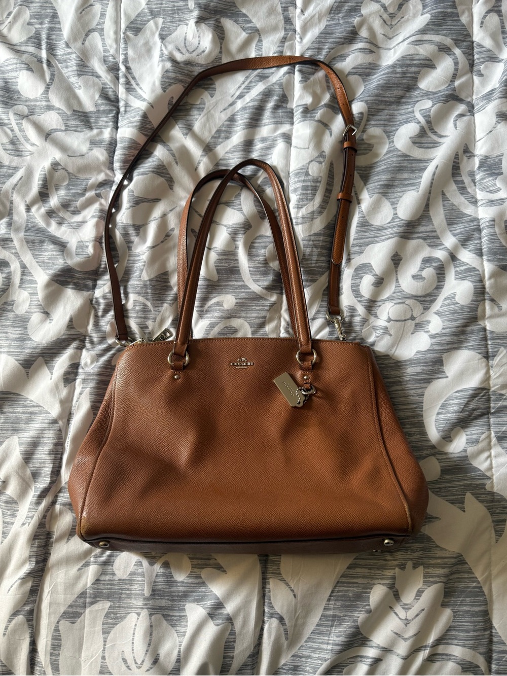 Coach Brown Pebbled Leather Satchel with Shoulder Strap